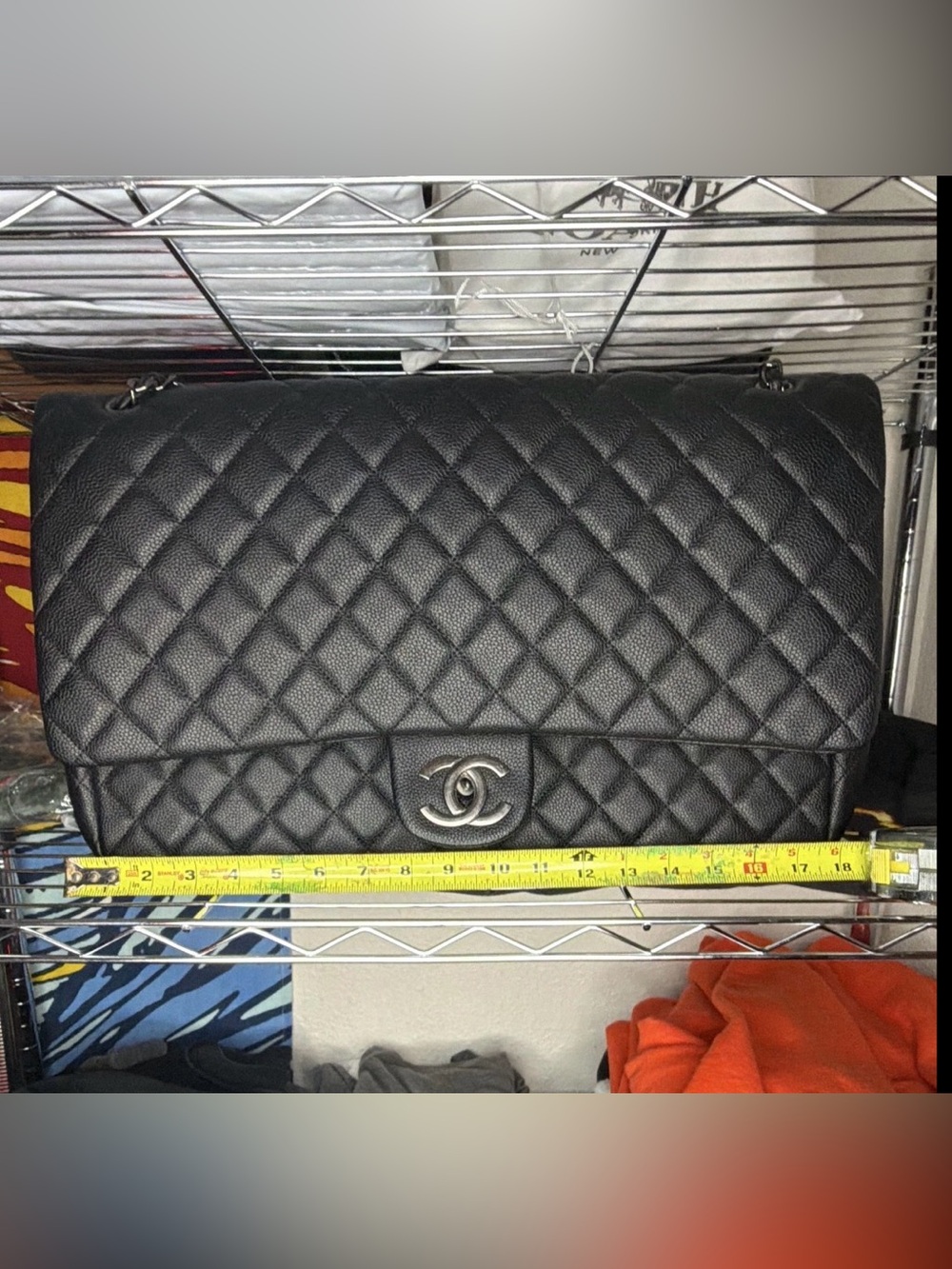 CHANEL XXL Black Quilted Flap Shoulder Bag with Silver-Tone CC Lock - Picture 4 of 9